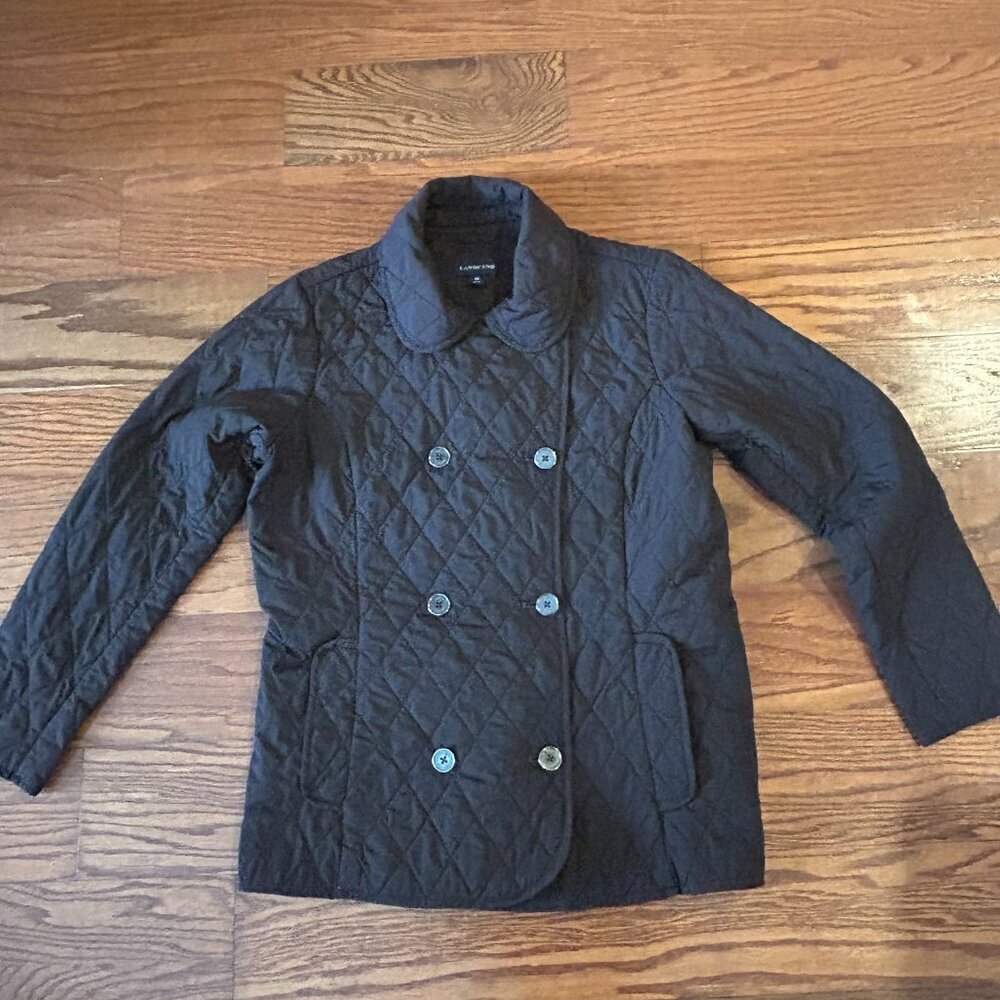 Lands End Double Breasted Diamond Quilted Pea Coat Lightweight Size Medium - Picture 9 of 11